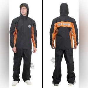 (RARE) HARLEY-DAVIDSON 2-Piece Generations Reflective Waterproof Black Rain Suit